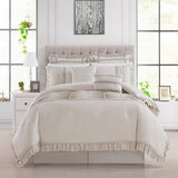 Chic Home Yvette Comforter Set Ruffled Pleated Flange Border Design Bedding Beige