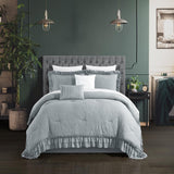 Chic Home Kensley Comforter Set Washed Crinkle Ruffled Flange Border Design Bedding Grey