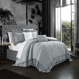 Chic Home Kensley Comforter Set Washed Crinkle Ruffled Flange Border Design Bedding Grey