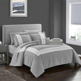 Chic Home Borrego Hexagon Embossed Paisley Border Design Hotel Collection BIB Decorative 8/6 Pieces Comforter Sheet Pillow & Shams Set Grey
