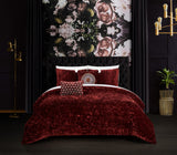 Chic Home Alianna Comforter Set Crinkle Crushed Velvet Bedding - Decorative Pillow Shams Included - Burgundy
