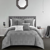 Chic Home Jodie Comforter Set Chenille Geometric Pattern Design Bed In A Bag - Sheet Set Decorative Pillows Shams Included - Grey