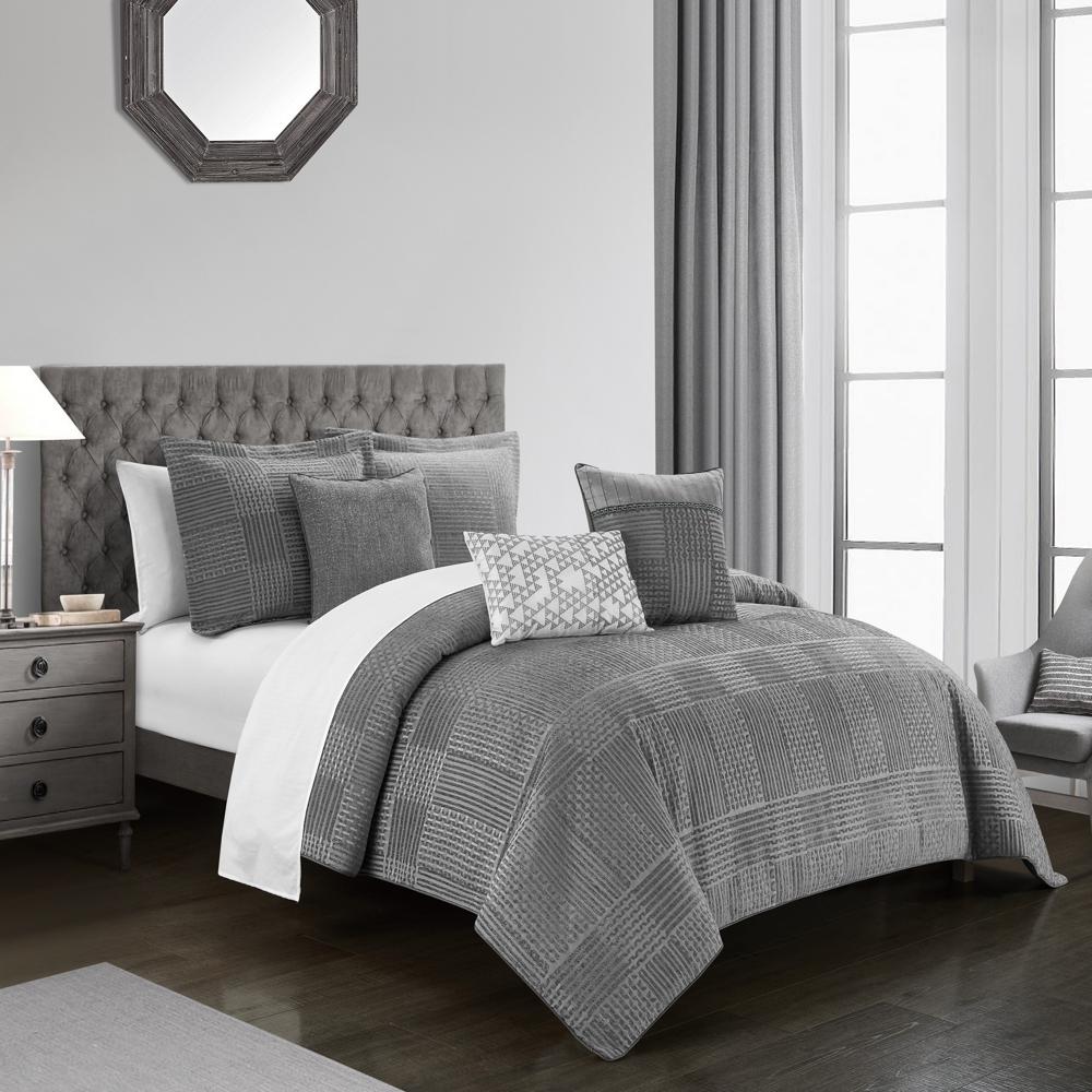 Chic Home Jodie Comforter Set Chenille Geometric Pattern Design Bed In A Bag - Sheet Set Decorative Pillows Shams Included - Grey