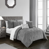 Chic Home Jodie Comforter Set Chenille Geometric Pattern Design Bed In A Bag - Sheet Set Decorative Pillows Shams Included - Grey
