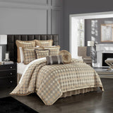 Chic Home Sue Comforter Set Chenille Geometric Scroll Pattern Flange Border Bed In A Bag - Sheet Set Bed Skirt Decorative Pillows Shams Included - Beige