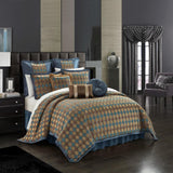 Chic Home Sue Comforter Set Chenille Geometric Scroll Pattern Flange Border Bed In A Bag - Sheet Set Bed Skirt Decorative Pillows Shams Included - Blue