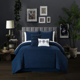 Chic Home Mayflower Comforter Set Embossed Medallion Scroll Pattern Design Bed In A Bag Navy