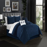 Chic Home Mayflower Comforter Set Embossed Medallion Scroll Pattern Design Bed In A Bag Navy
