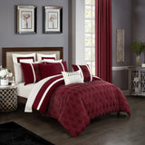 Chic Home Arlow Comforter Set Jacquard Geometric Quilted Pattern Design Bed In A Bag Berry