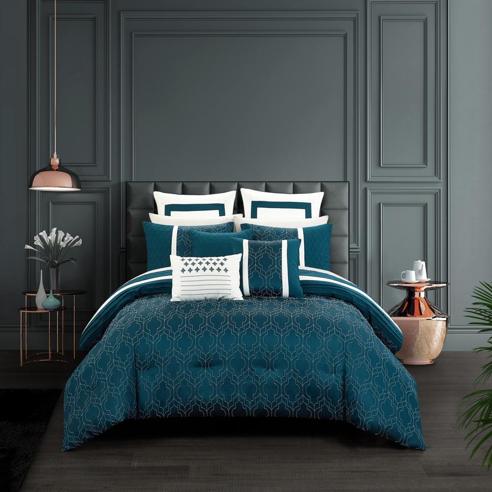 Chic Home Arlow Comforter Set Jacquard Geometric Quilted Pattern Design Bedding Teal Blue