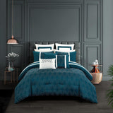 Chic Home Arlow Comforter Set Jacquard Geometric Quilted Pattern Design Bedding Teal Blue