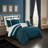 Chic Home Arlow Comforter Set Jacquard Geometric Quilted Pattern Design Bedding Teal Blue