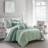 Chic Home Macie Comforter Set Jacquard Woven Geometric Design Pleated Quilted Details Bedding - Decorative Pillows Shams Included - 6 Piece - Green