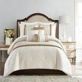 Chic Home Macie Comforter Set Jacquard Woven Geometric Design Pleated Quilted Details Bed In A Bag Bedding - Sheet Set Decorative Pillows Shams Included - 10 Piece - Beige