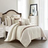 Chic Home Macie Comforter Set Jacquard Woven Geometric Design Pleated Quilted Details Bed In A Bag Bedding - Sheet Set Decorative Pillows Shams Included - 10 Piece - Beige