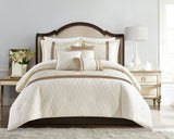 Chic Home Macie Comforter Set Jacquard Woven Geometric Design Pleated Quilted Details Bed In A Bag Bedding - Sheet Set Decorative Pillows Shams Included - 10 Piece - Beige