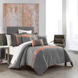 Chic Home Macie Comforter Set Jacquard Woven Geometric Design Pleated Quilted Details Bed In A Bag Bedding - Sheet Set Decorative Pillows Shams Included - 10 Piece - Grey