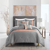Chic Home Macie Comforter Set Jacquard Woven Geometric Design Pleated Quilted Details Bedding - Decorative Pillows Shams Included - 6 Piece - Grey