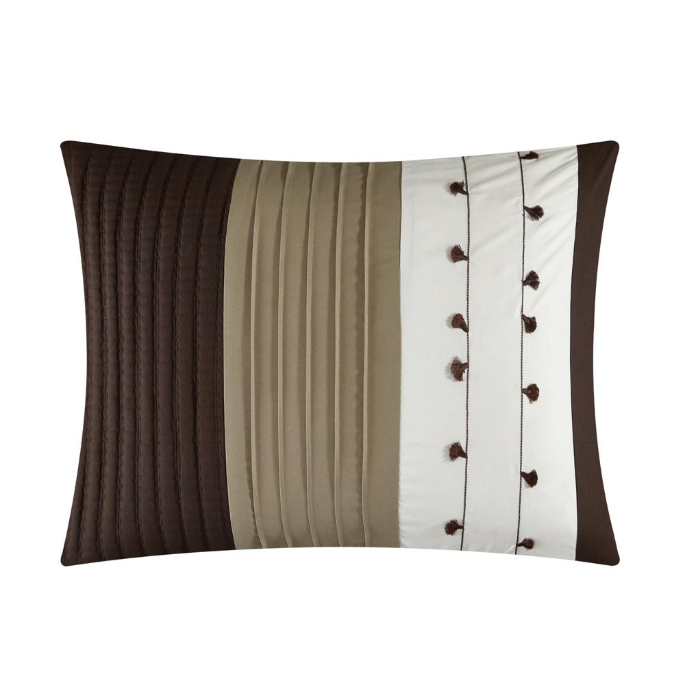 Chic Home Lainy Comforter Set Color Block Pleated Ribbed Embroidered Design Bedding Brown