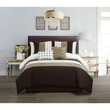 Chic Home Lainy Comforter Set Color Block Pleated Ribbed Embroidered Design Bedding Brown