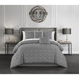 Chic Home Ahtisa Comforter Set Jacquard Floral Applique Design Bed in a Bag Grey