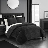 Chic Home Ryland Comforter Set Ribbed Textured Microplush Sherpa Bed In A Bag - Sheet Set Pillow Shams Included - Black