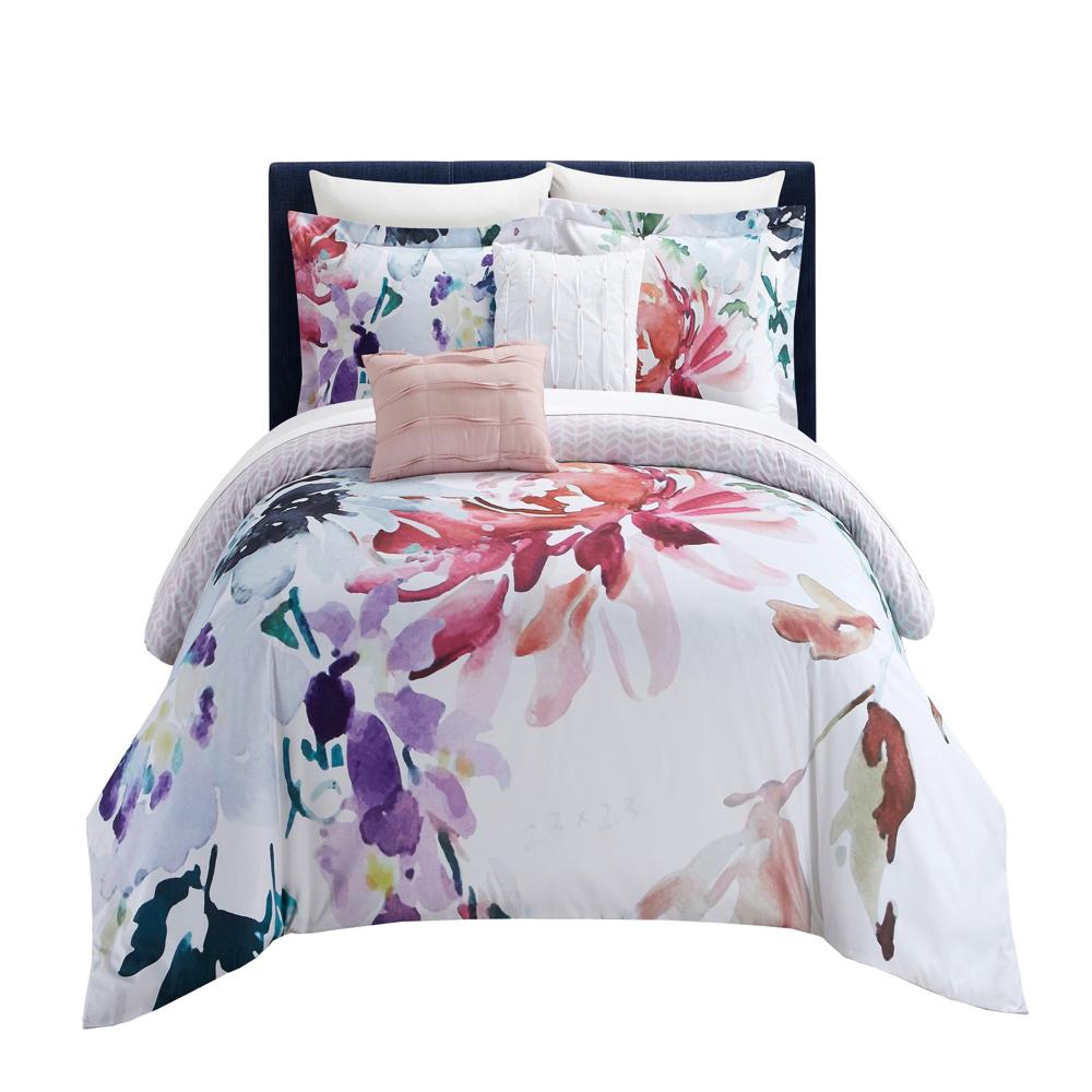 Chic Home Butchart Gardens Reversible Comforter Set Floral Watercolor Design Bedding - Decorative Pillows Shams Included - 5 Piece - Multi