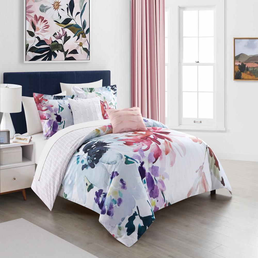 Chic Home Butchart Gardens Reversible Comforter Set Floral Watercolor Design Bed In A Bag Bedding - Sheet Set Decorative Pillows Shams Included - 9 Piece - Multi