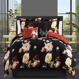 Chic Home Enid Reversible Comforter Set Floral Print Cursive Script Design Bedding - Decorative Pillows Shams Included - Black