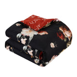 Chic Home Enid Reversible Comforter Set Floral Print Cursive Script Design Bedding - Decorative Pillows Shams Included - Black