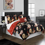 Chic Home Enid Reversible Comforter Set Floral Print Cursive Script Design Bedding - Decorative Pillows Shams Included - Black