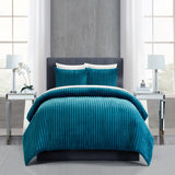 Chic Home Fargo Comforter Set Microplush Channel Quilted Solid Micromink Backing Bedding - Pillow Shams Included - 3 Piece - Teal