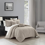 Chic Home Trinity Cotton Blend Comforter Set Jacquard Interlaced Geometric Pattern Design Bed In A Bag Bedding - Sheets Pillowcases Decorative Pillows Shams Included - 9 Piece - Taupe