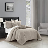 Chic Home Trinity Cotton Blend Comforter Set Jacquard Interlaced Geometric Pattern Design Bed In A Bag Bedding - Sheets Pillowcases Decorative Pillows Shams Included - 9 Piece - Taupe