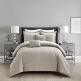 Chic Home Trinity Cotton Blend Comforter Set Jacquard Interlaced Geometric Pattern Design Bedding - Decorative Pillows Shams Included - 5 Piece - Taupe