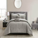 Chic Home Trinity Cotton Blend Comforter Set Jacquard Interlaced Geometric Pattern Design Bedding - Decorative Pillows Shams Included - 5 Piece - Grey