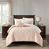 Chic Home Leighton Comforter Set Diamond Stitched Design Crinkle Textured Pattern Bedding - Decorative Pillows Shams Included - 5 Piece - Blush