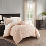 Chic Home Leighton Comforter Set Diamond Stitched Design Crinkle Textured Pattern Bedding - Decorative Pillows Shams Included - 5 Piece - Blush