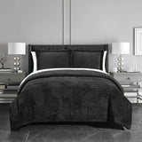 Chic Home Ryland Comforter Set Ribbed Textured Microplush Sherpa Bed In A Bag - Sheet Set Pillow Shams Included - Black