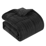 Chic Home Ryland Comforter Set Ribbed Textured Microplush Sherpa Bed In A Bag - Sheet Set Pillow Shams Included - Black