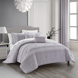Chic Home Brice Comforter Set Pleated Embroidered Design Bedding - Decorative Pillows Shams Included - 5 Piece - Lilac