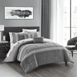 Chic Home Brice Comforter Set Pleated Embroidered Design Bedding - Decorative Pillows Shams Included - 5 Piece - Grey
