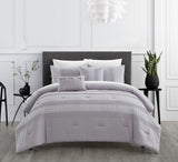 Chic Home Brice Comforter Set Pleated Embroidered Design Bedding - Decorative Pillows Shams Included - 5 Piece - Lilac