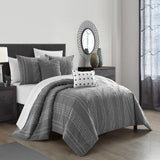 Chic Home Desiree Cotton Comforter Set Contemporary Striped Clip Jacquard Bedding - Decorative Pillows Shams Included - 5 Piece - Grey