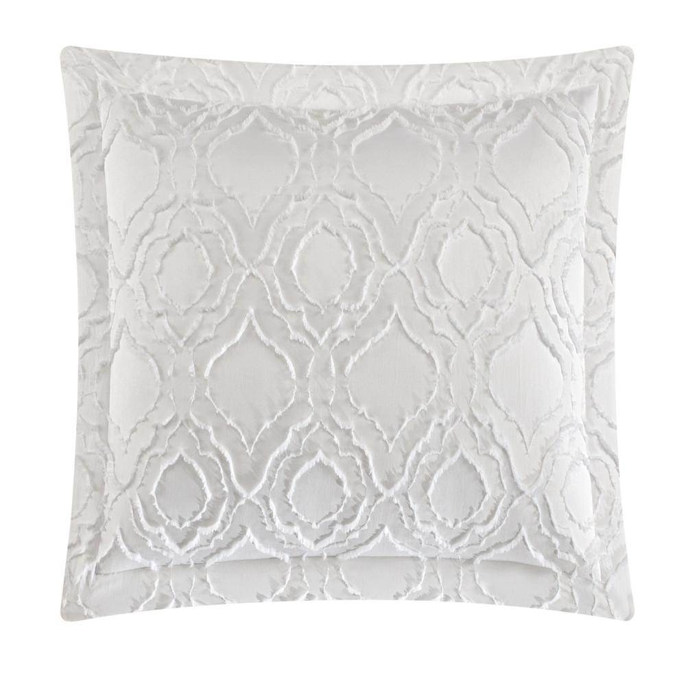 Chic Home Jane Comforter Set Clip Jacquard Geometric Quatrefoil Pattern Design Bed In A Bag Bedding - Sheets Pillowcases Decorative Pillows Shams Included - 9 Piece - White