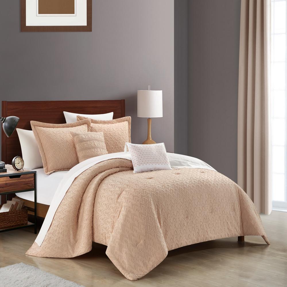 Chic Home Reign Comforter Set Clip Jacquard Geometric Pattern Design Bedding - Decorative Pillows Shams Included - 5 Piece - Blush Pink