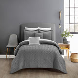 Chic Home Reign Comforter Set Clip Jacquard Geometric Pattern Design Bed In A Bag Bedding - Sheets Pillowcases Decorative Pillows Shams Included - 9 Piece - Grey