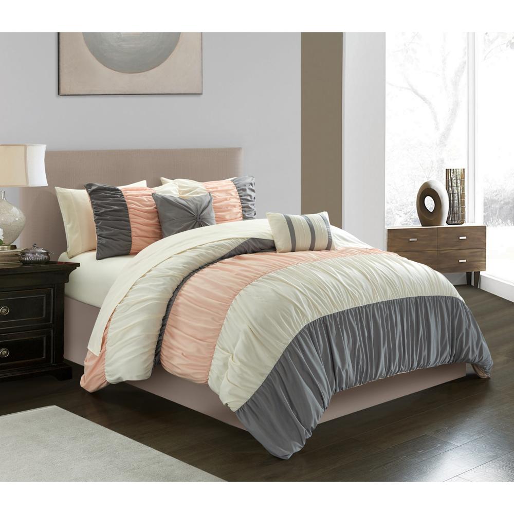 Chic Home Fay Comforter Set Ruched Color Block Design Bed In A Bag Blush