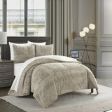 Chic Home Amara Comforter Set Embossed Mandala Pattern Faux Fur Micromink Backing Bedding - Pillow Shams Included - 3 Piece - Beige
