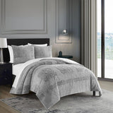 Chic Home Amara Comforter Set Embossed Mandala Pattern Faux Fur Micromink Backing Bed In A Bag Bedding - Sheets Pillowcases Pillow Shams Included - 7 Piece - Grey